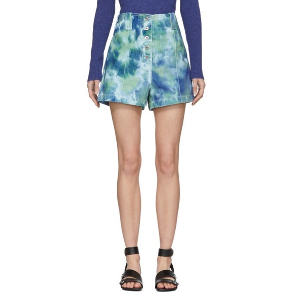 3.1 PHILLIP LIM BLUE AND GREEN DENIM TIE-DYE CARGO SHORTS - Picture 1 of 6